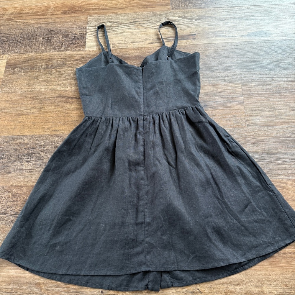 Reformation Finn chic Black linen classic minimalist Button-Down Dress 6 - Picture 3 of 11